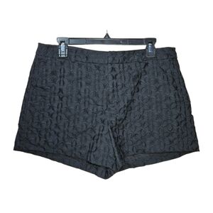 Elle Women's SIZE 10 Textured Floral Preppy Mid-Rise Chino Shorts Black